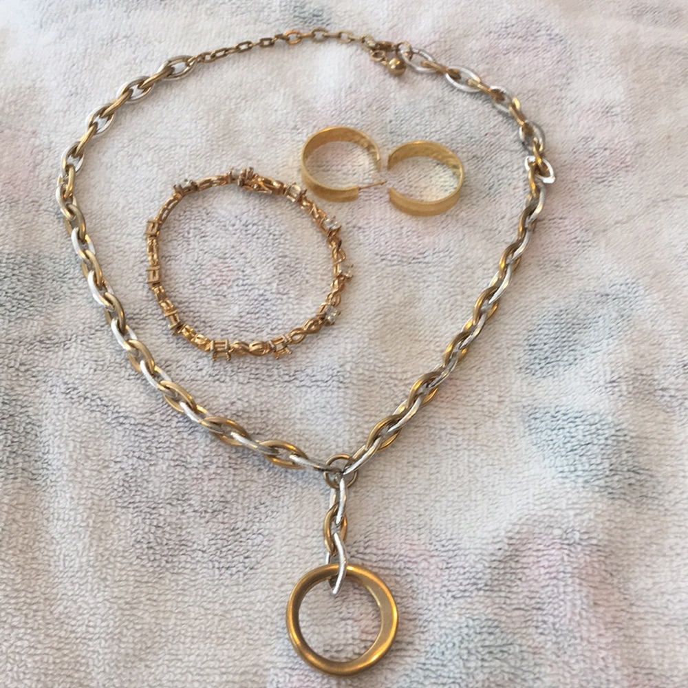 Vintage necklace tennis bracelet earrings gold
